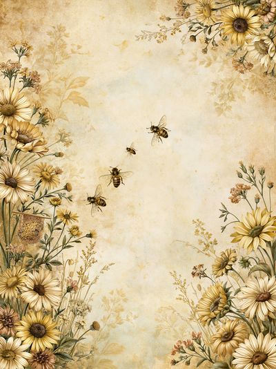 Sunflower Bees Botanical Poster.
