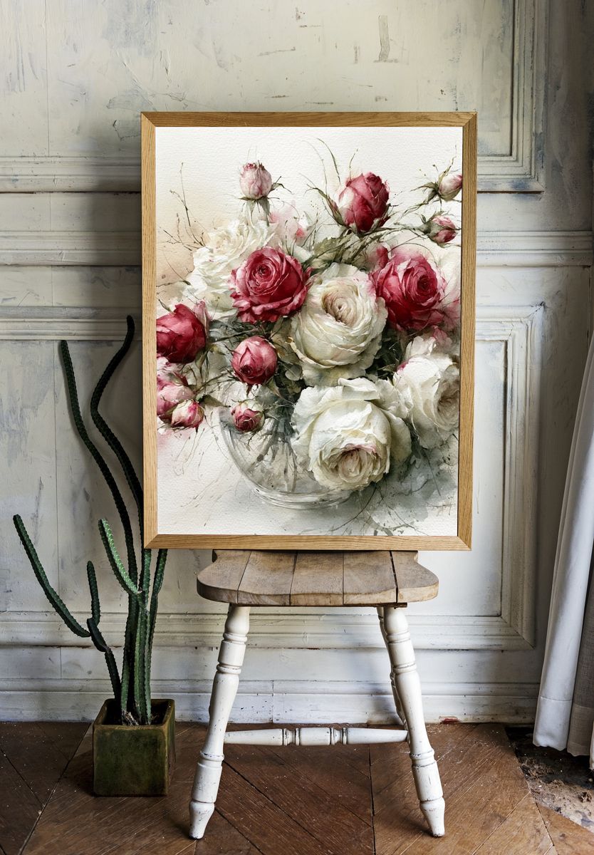 Romantic Roses Watercolor Print. room preview