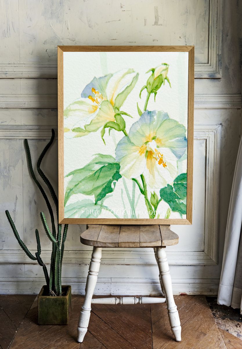 White Lily Watercolor Print. room preview