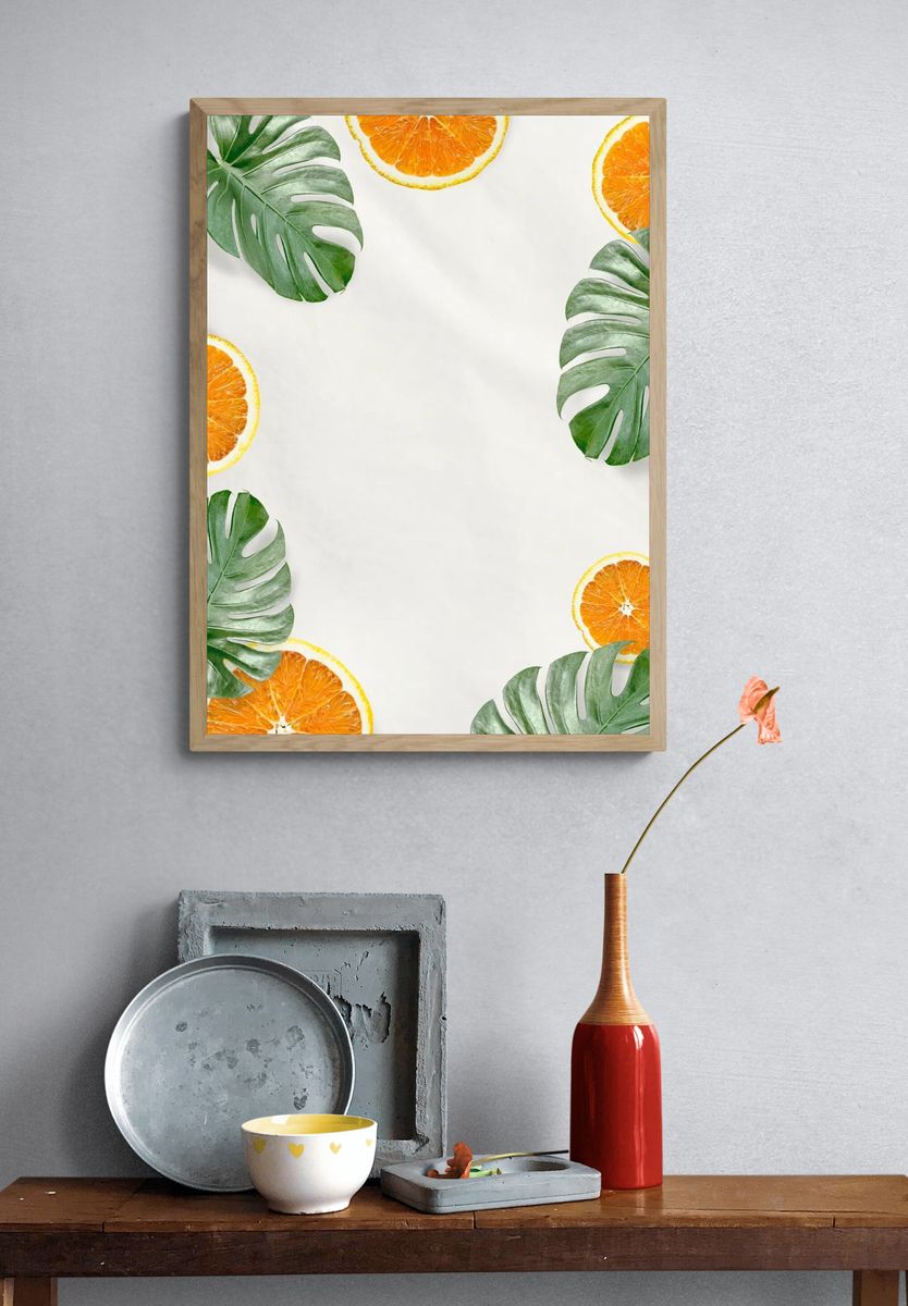 Green Monstera leaves orange background. — room view 3