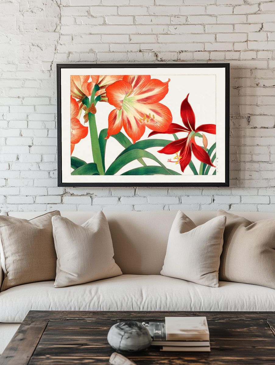 Vintage amaryllis flower, ukiyo e. — room view 1
