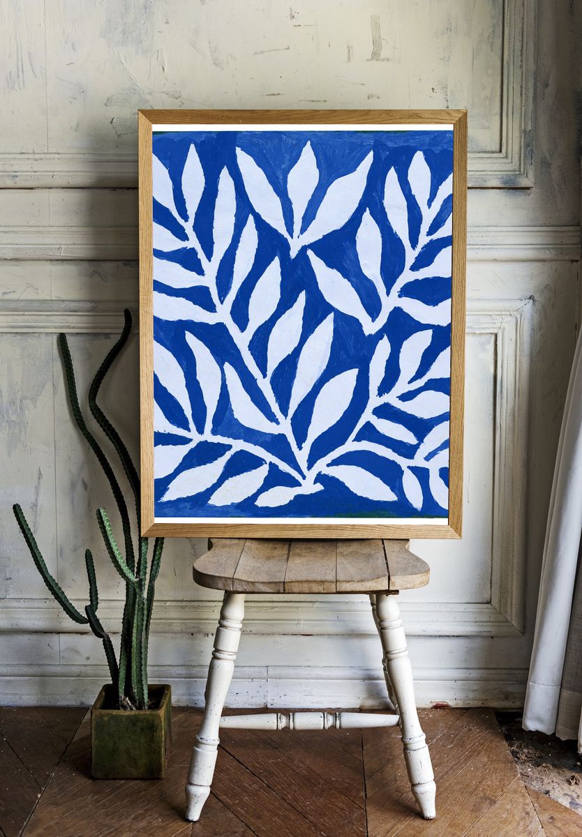 Blue Leaf Pattern Poster. room preview