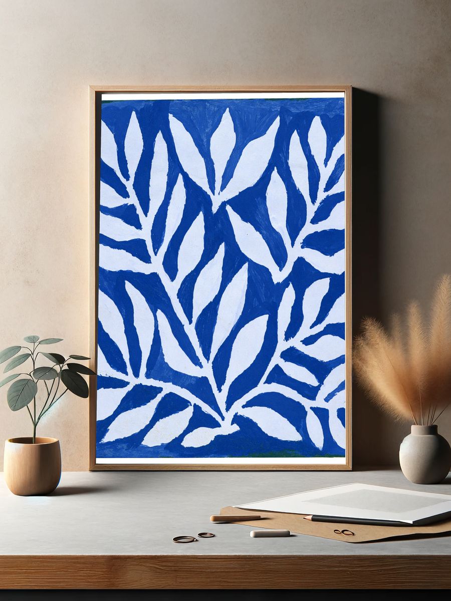Blue Leaf Pattern Poster. — room view 2