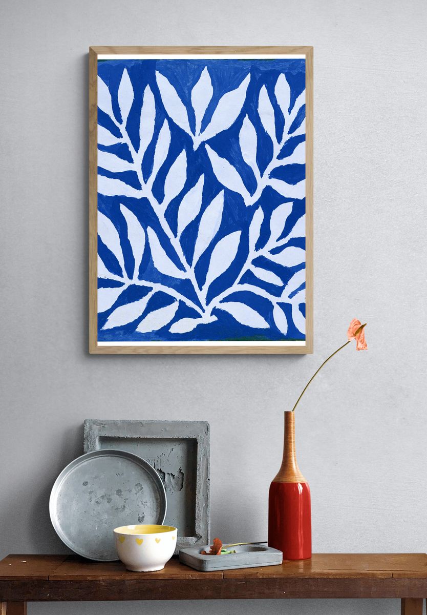 Blue Leaf Pattern Poster. — room view 3