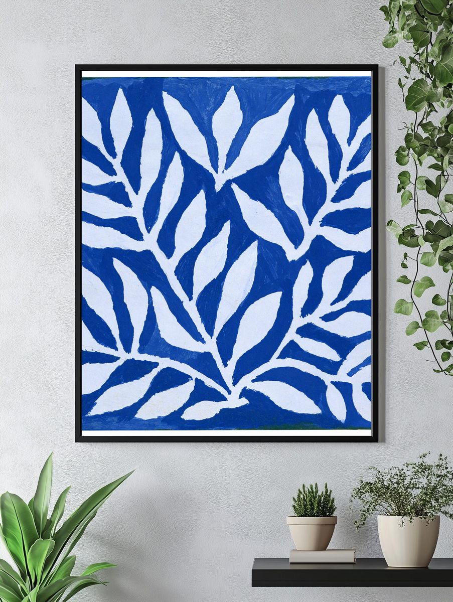 Blue Leaf Pattern Poster. — room view 4