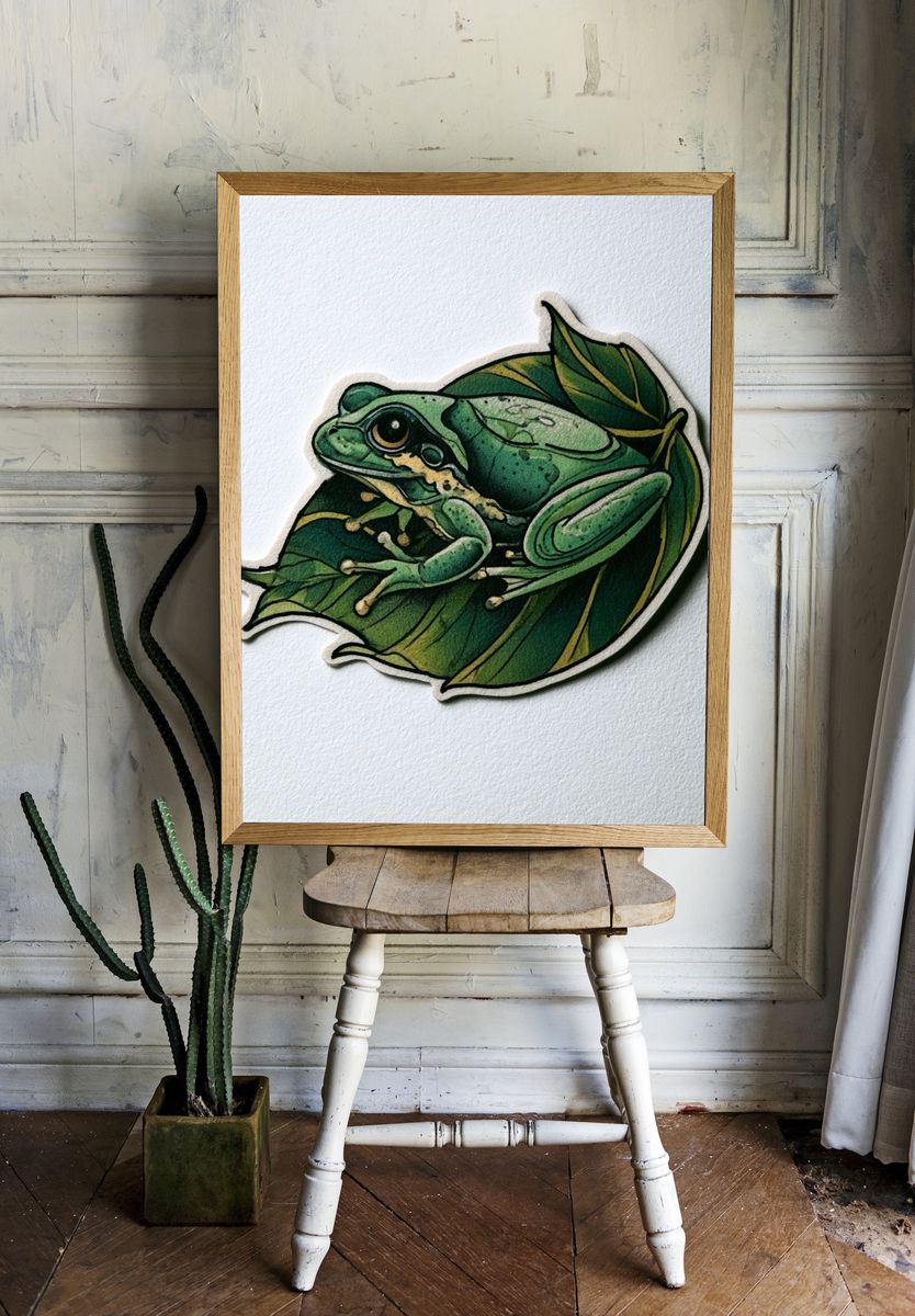 Green Tree Frog Botanical Print. — room view 1