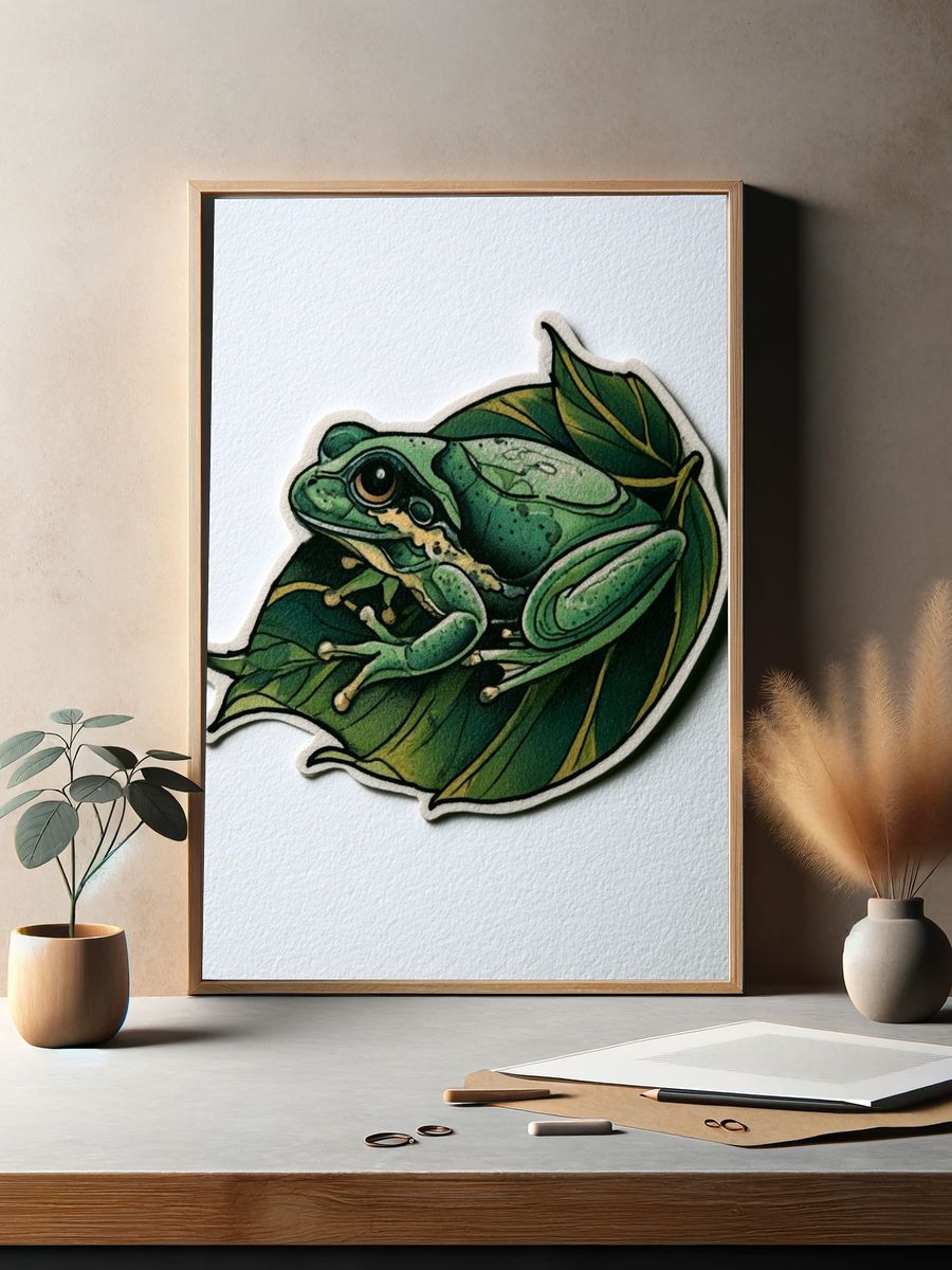 Green Tree Frog Botanical Print. — room view 2