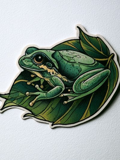 Green Tree Frog Botanical Print. poster