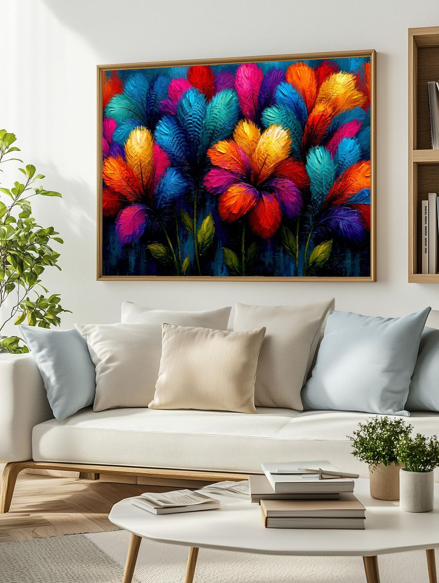 Colorful Feather Bouquet Print. — room view 2
