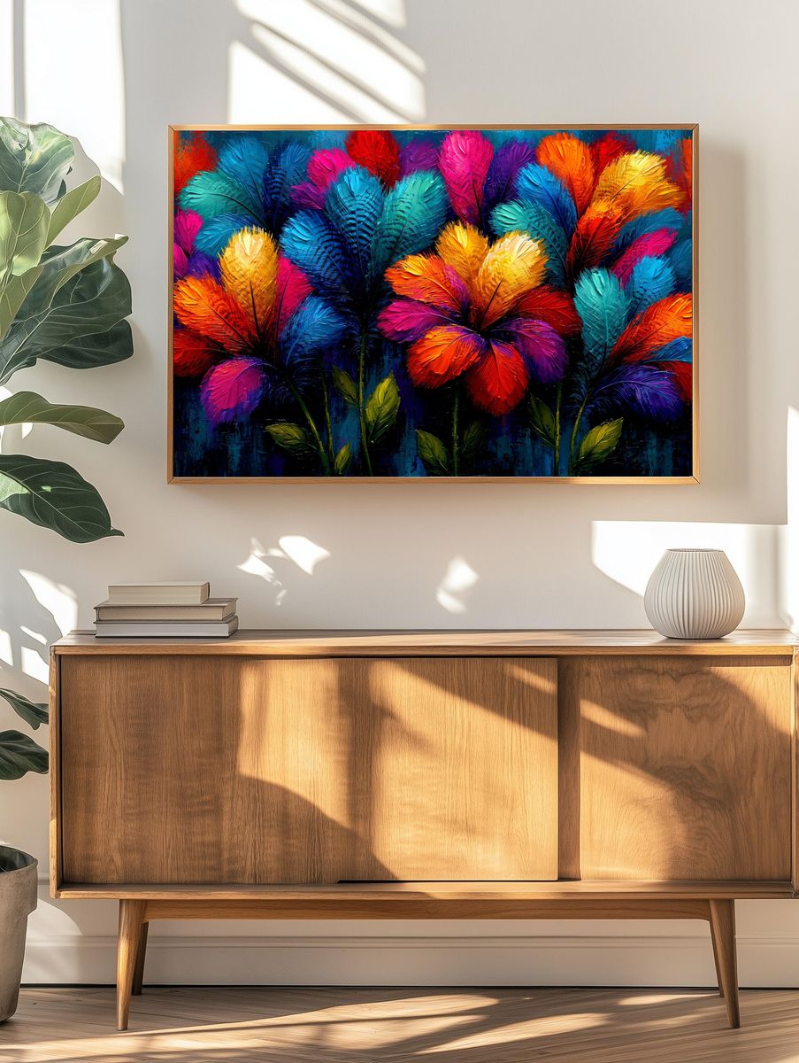 Colorful Feather Bouquet Print. — room view 3