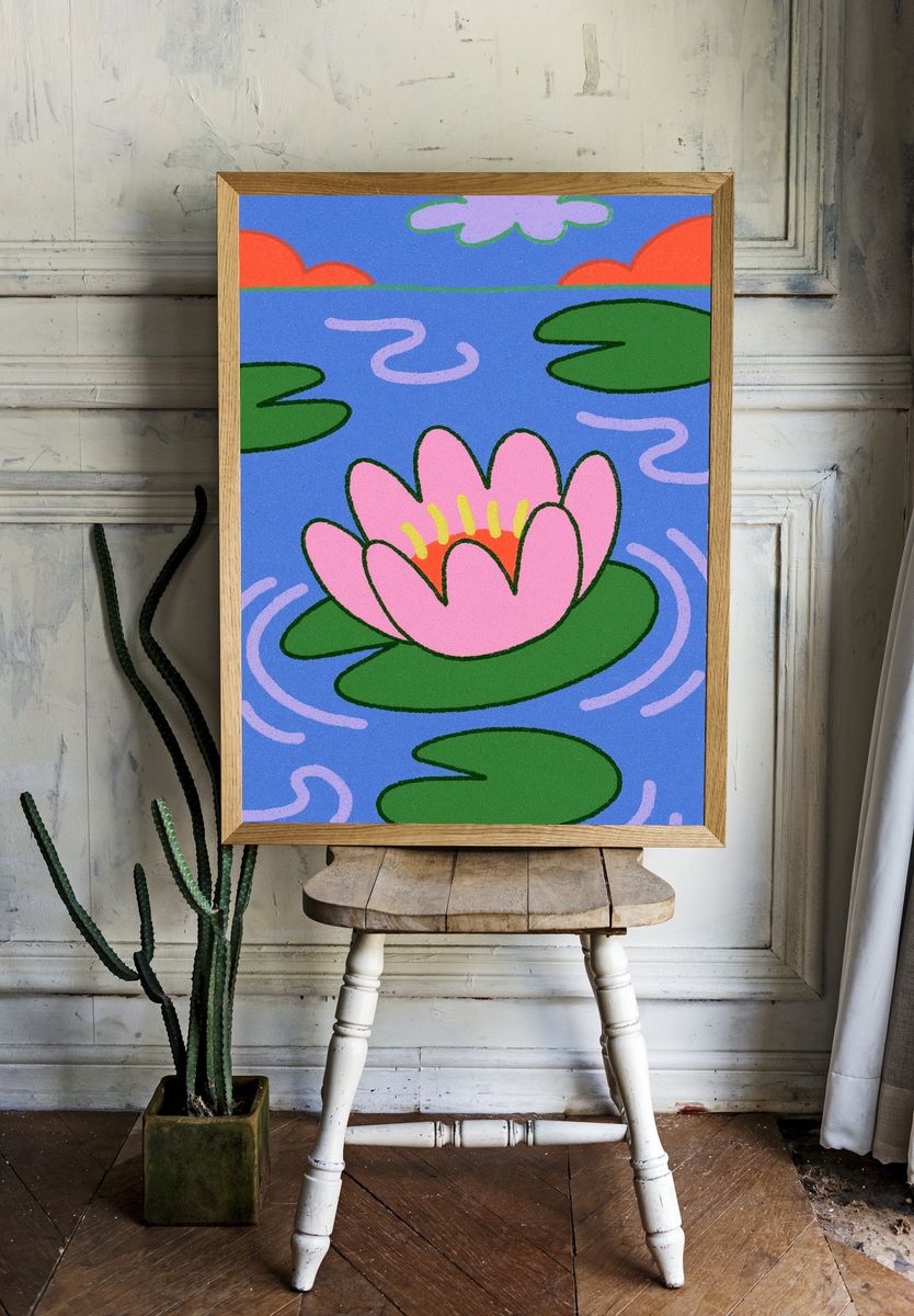 Lily Pad Pond Illustration Poster. room preview