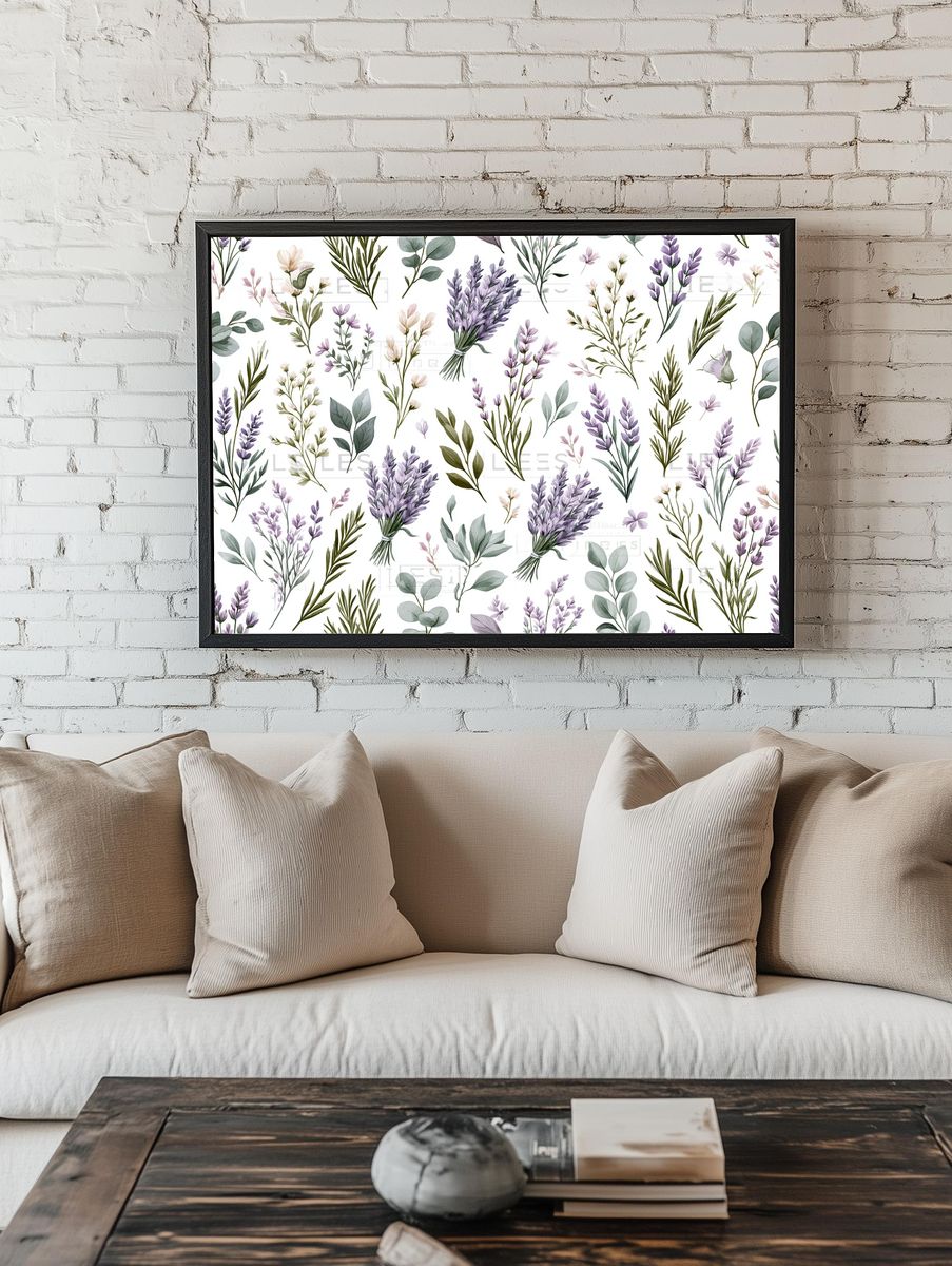 Lavender Botanical Pattern Print. room preview