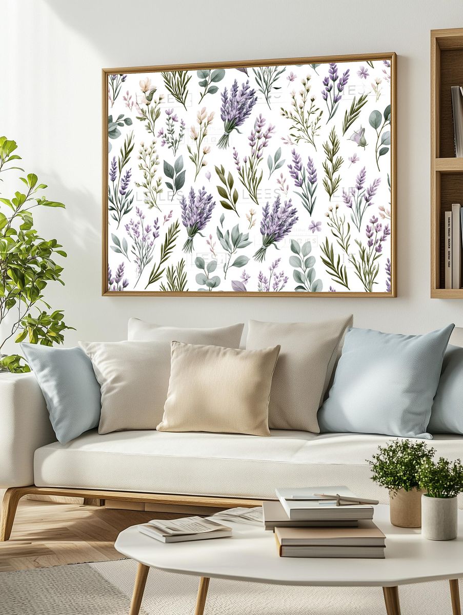 Lavender Botanical Pattern Print. — room view 2