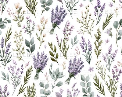 Lavender Botanical Pattern Print.