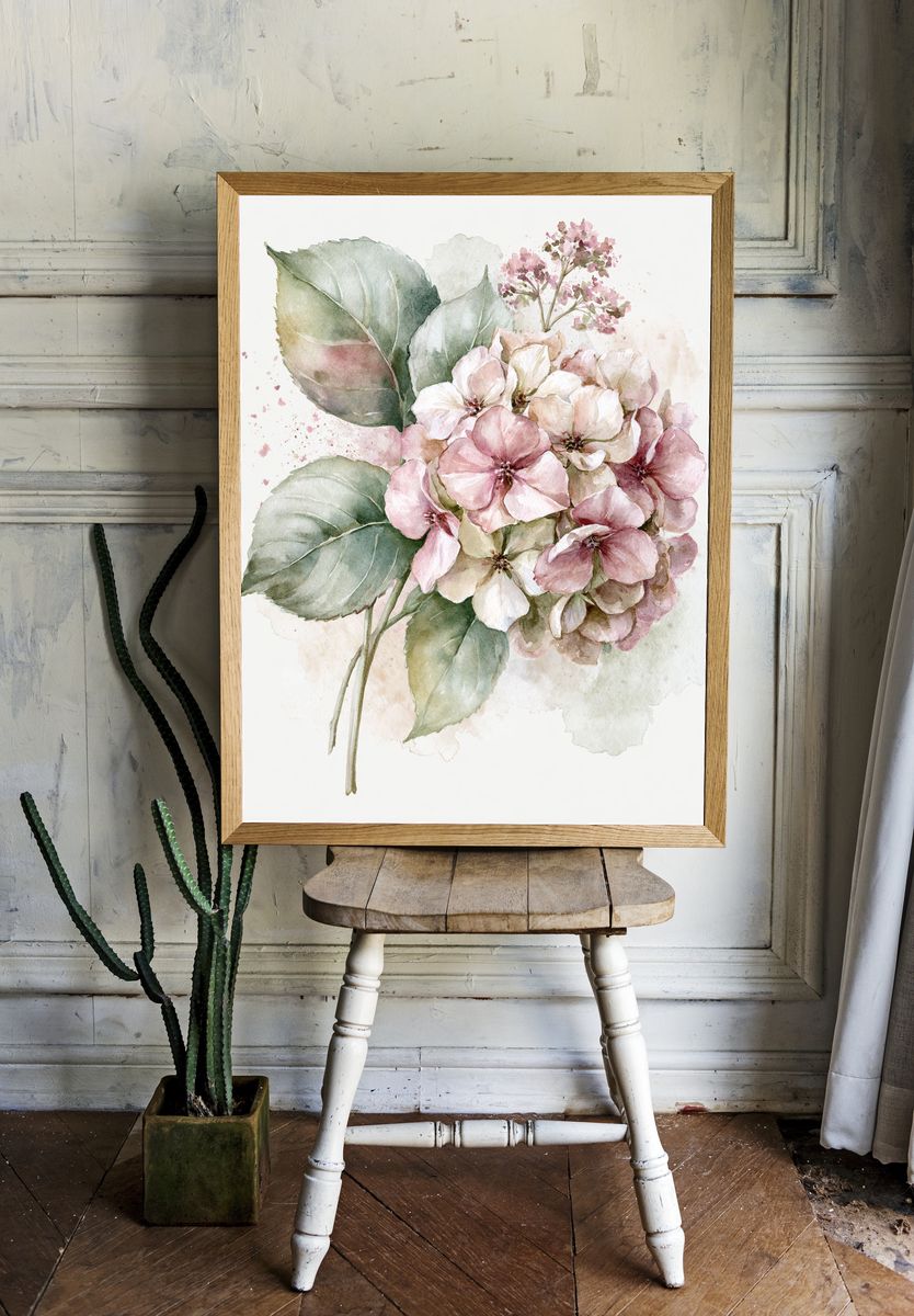 Blush Hydrangea Watercolor Poster. room preview