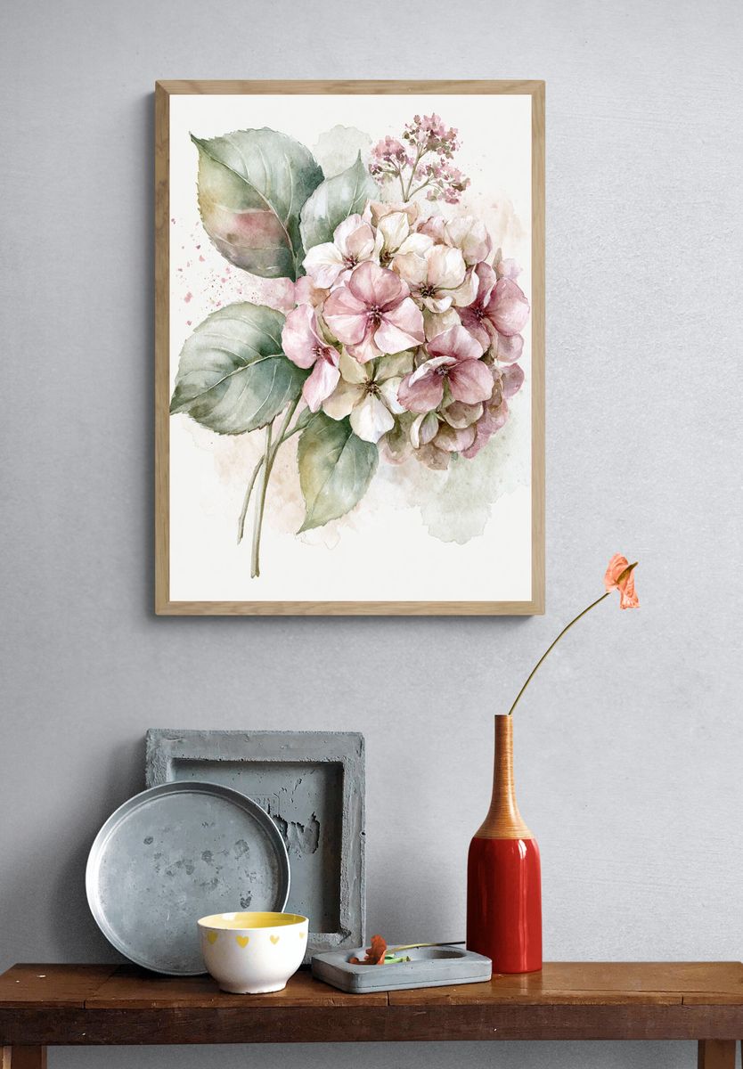 Blush Hydrangea Watercolor Poster. — room view 3