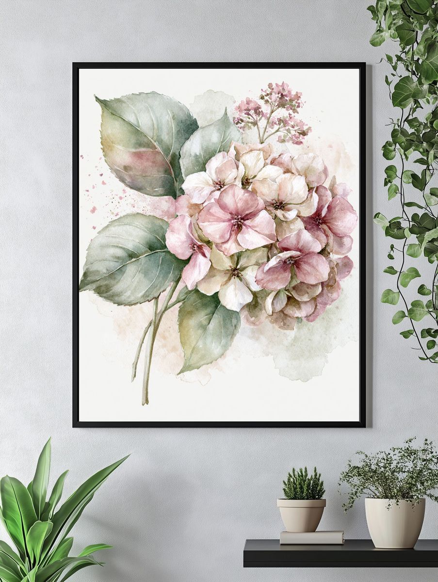 Blush Hydrangea Watercolor Poster. — room view 4
