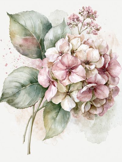 Blush Hydrangea Watercolor Poster.