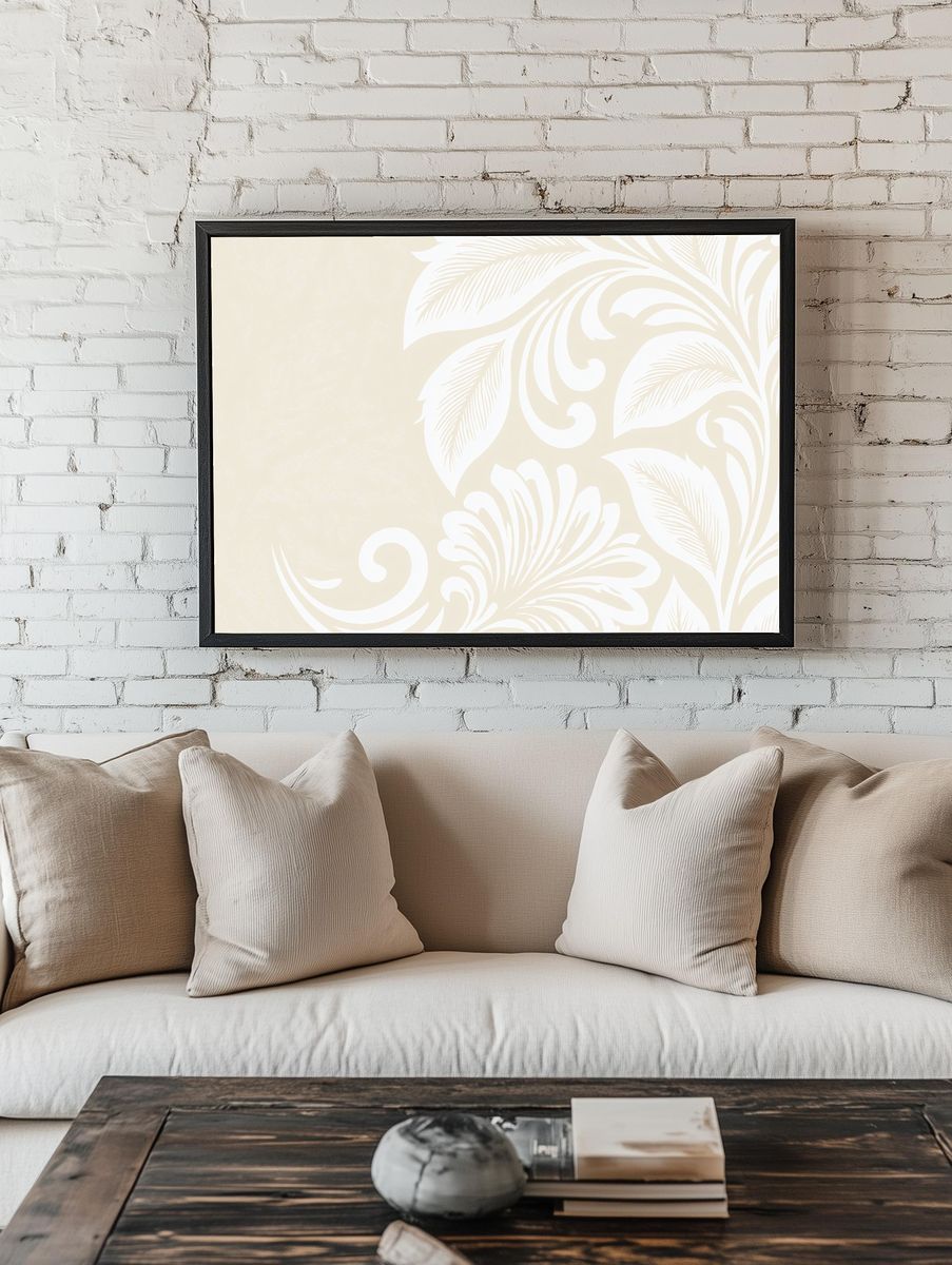 Cream Palm Leaf Pattern Poster. room preview