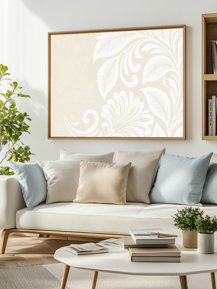 Cream Palm Leaf Pattern Poster. — room view 2