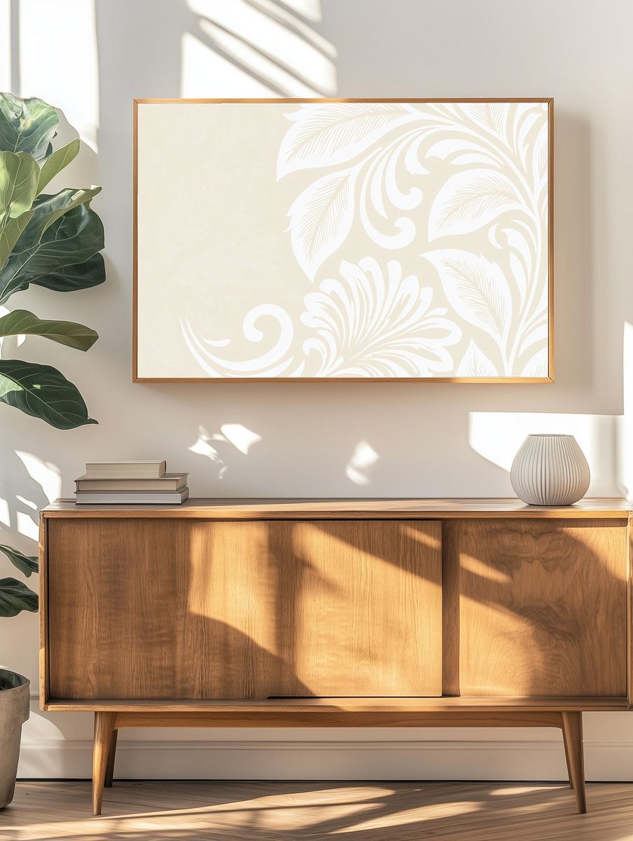 Cream Palm Leaf Pattern Poster. — room view 3