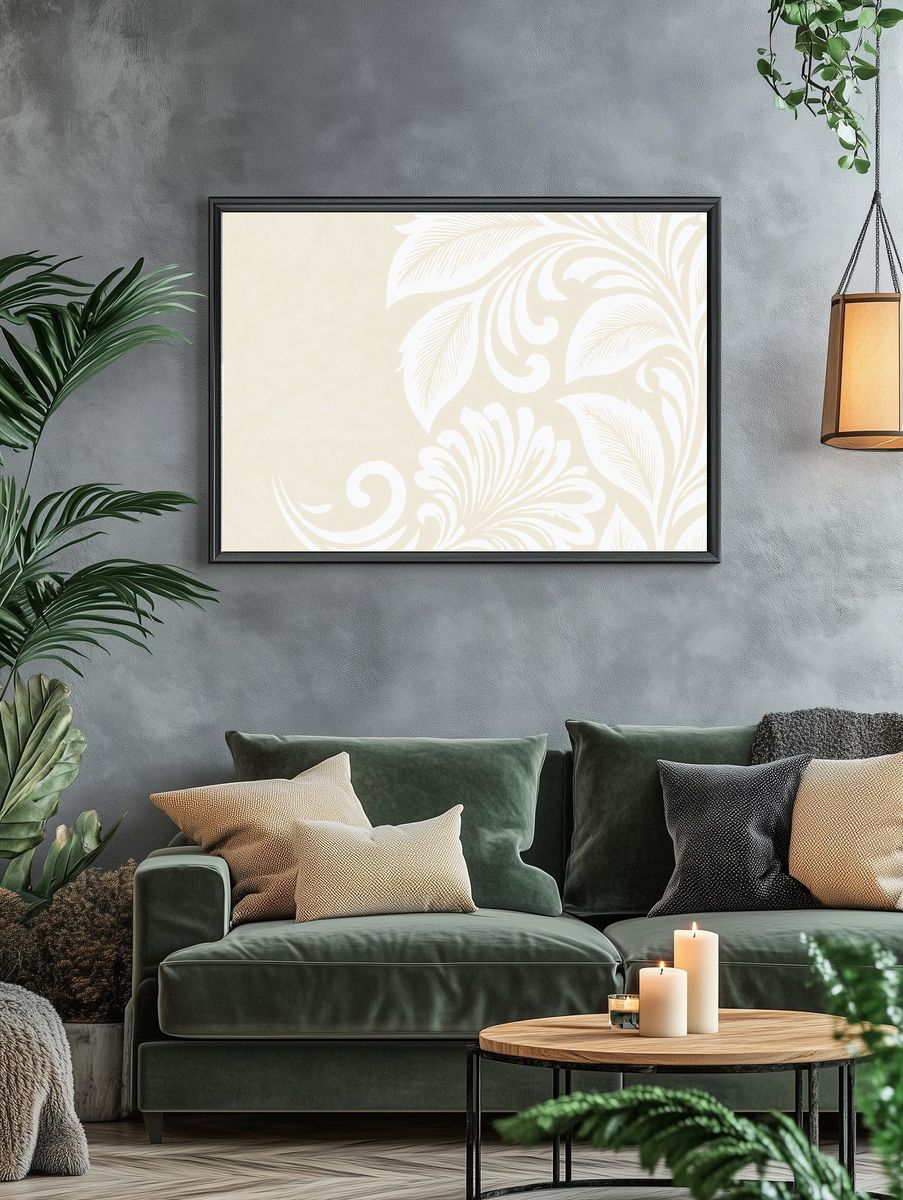 Cream Palm Leaf Pattern Poster. — room view 4