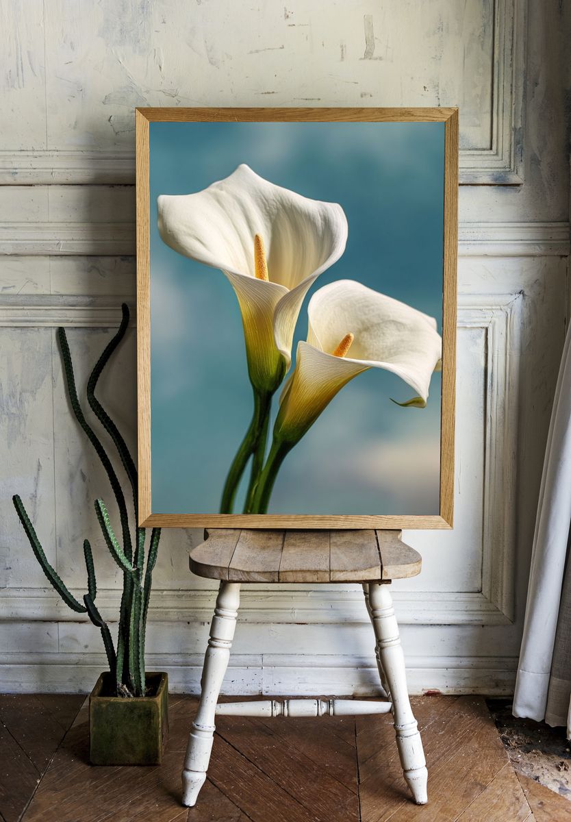 White Calla Lilies Botanical Print. — room view 1