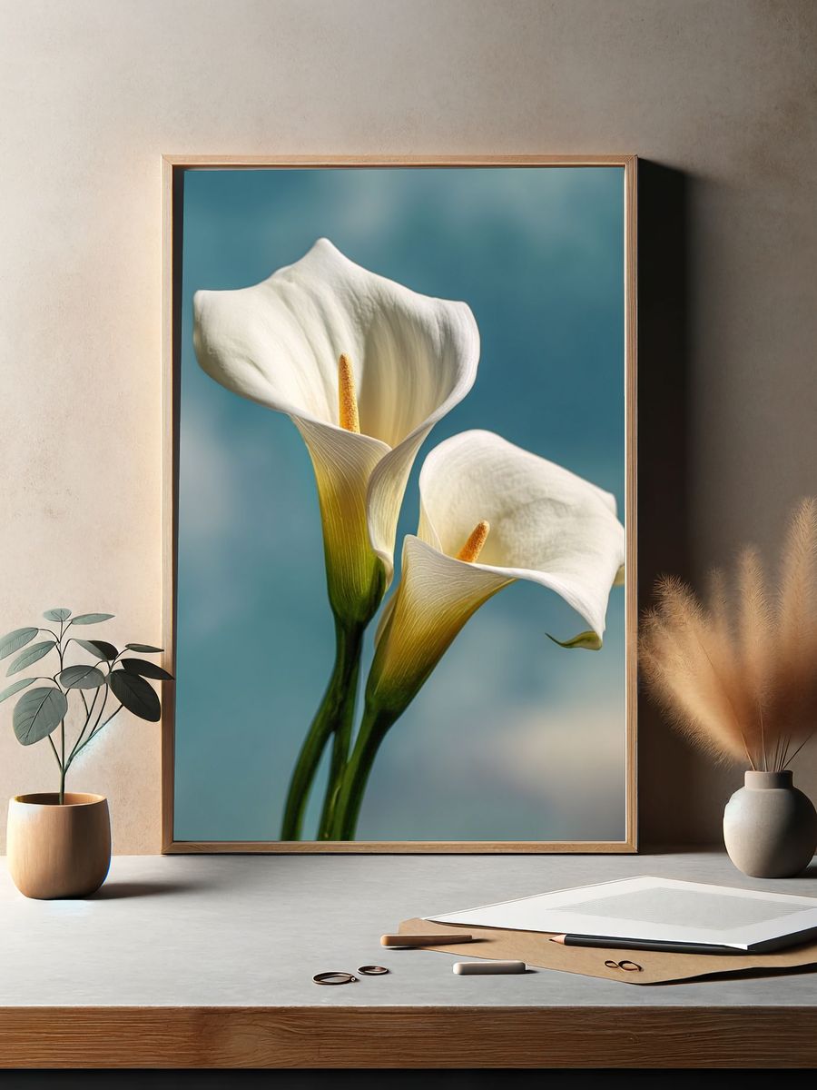 White Calla Lilies Botanical Print. — room view 2