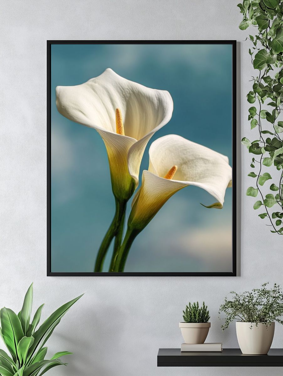 White Calla Lilies Botanical Print. — room view 4