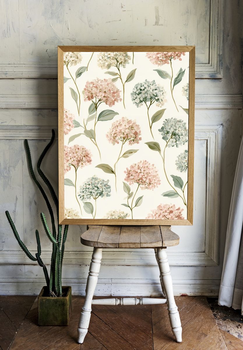 Hydrangea Bloom Botanical Print. room preview