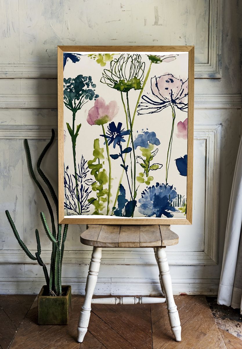 Wildflower Meadow Watercolor Poster. room preview