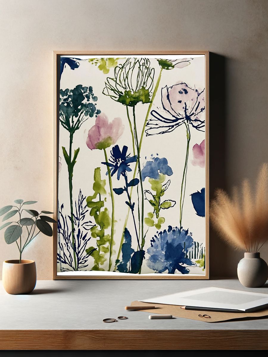 Wildflower Meadow Watercolor Poster. — room view 2