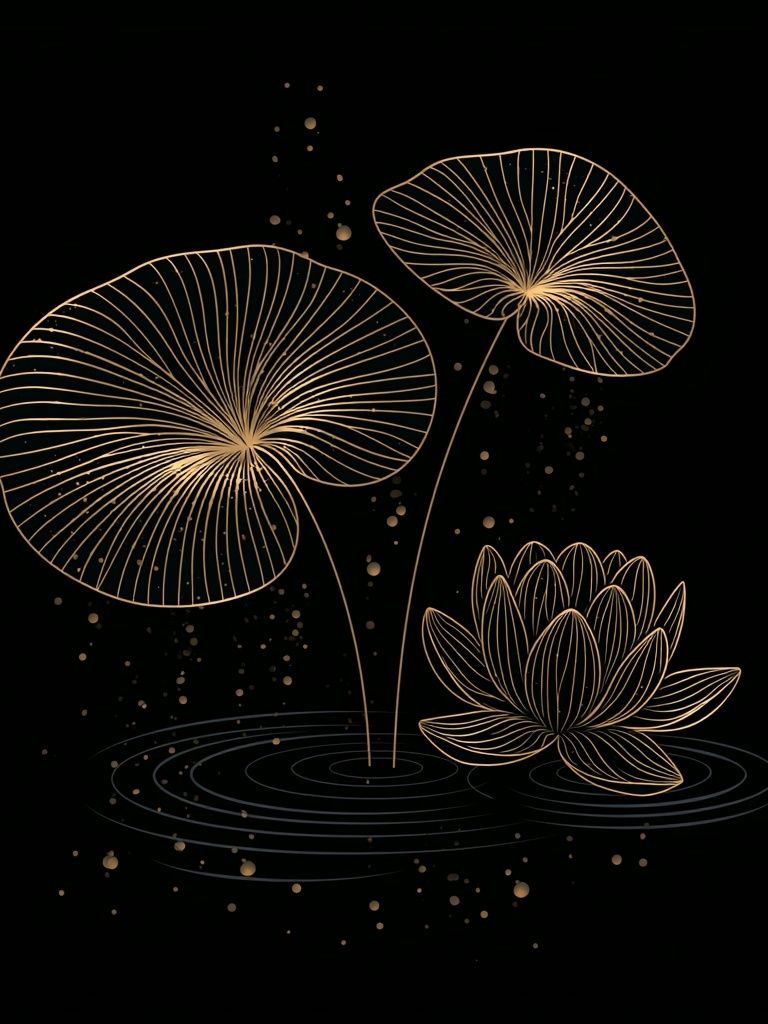 Golden Lotus Bloom Print. poster — botanical art