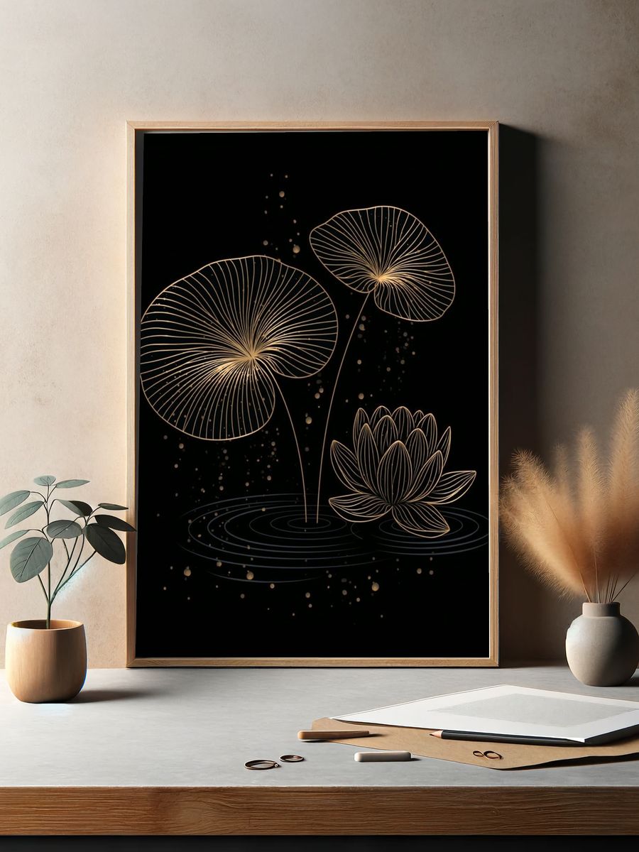 Golden Lotus Bloom Print. — room view 2