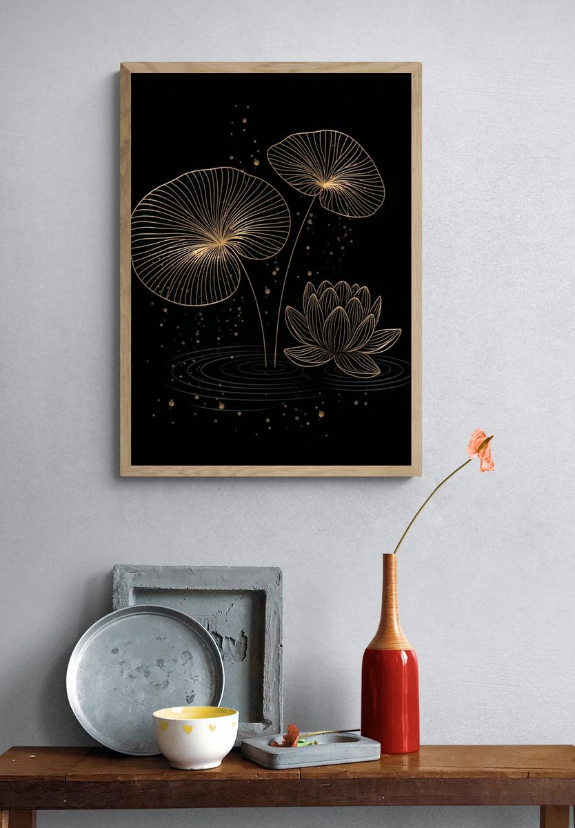 Golden Lotus Bloom Print. — room view 3