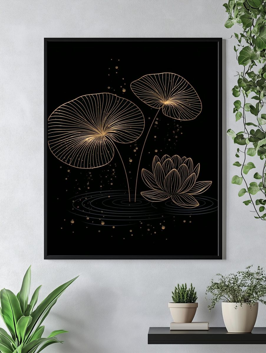 Golden Lotus Bloom Print. — room view 4