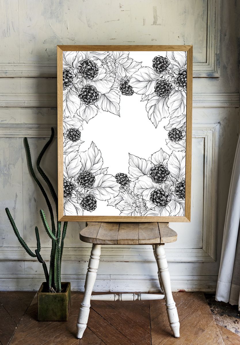 Blackberry Floral Wreath Print. — room view 1