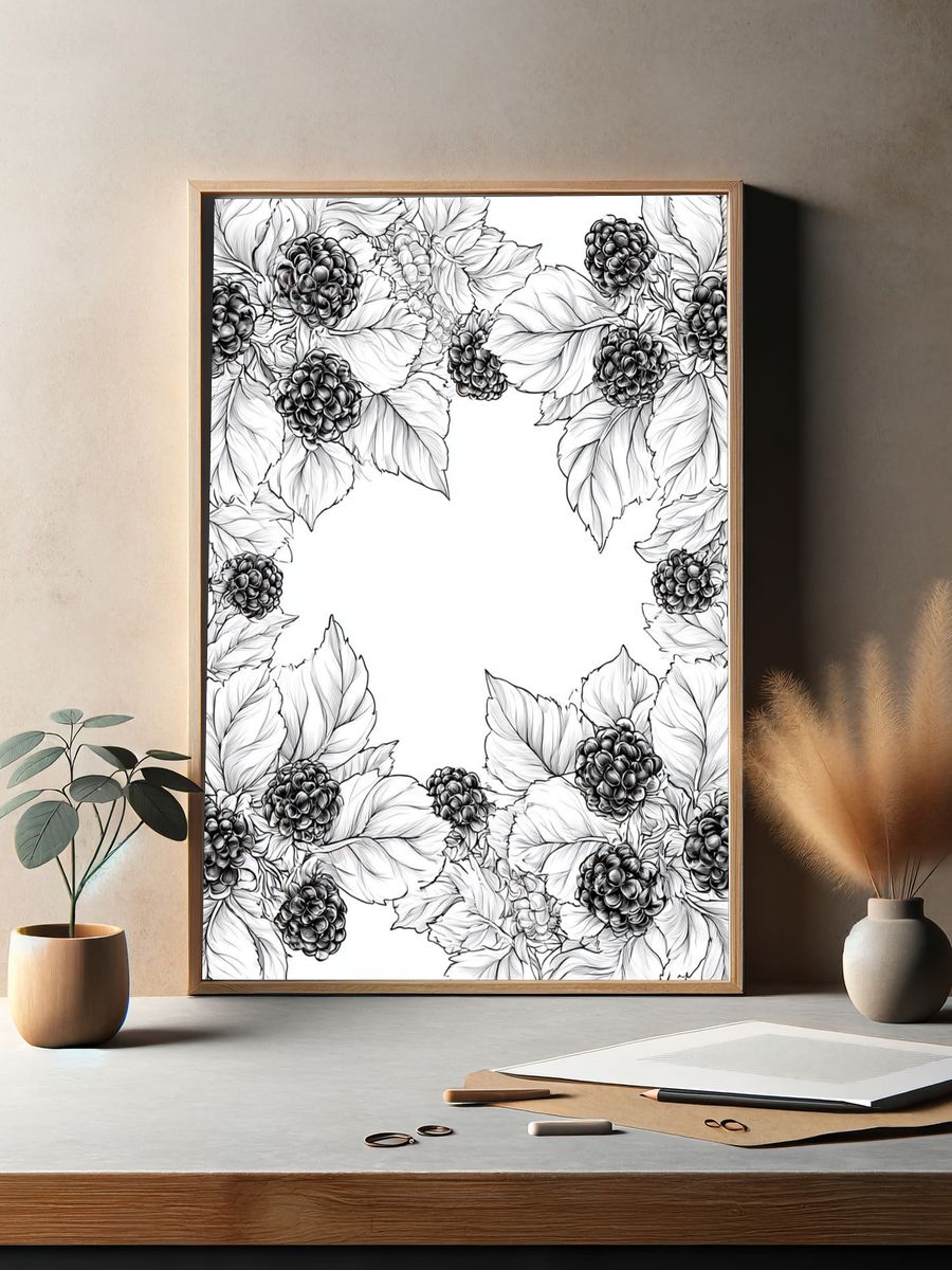 Blackberry Floral Wreath Print. — room view 2