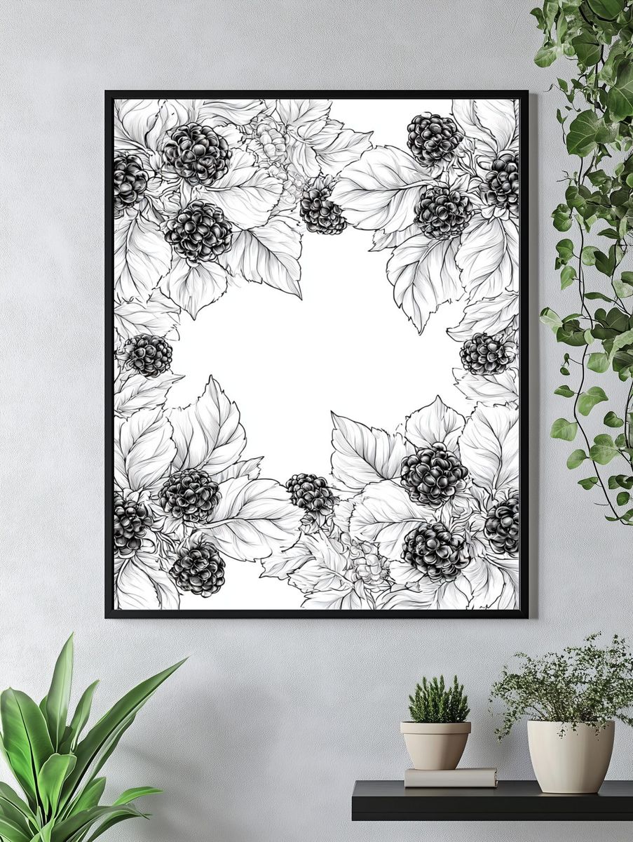 Blackberry Floral Wreath Print. — room view 4