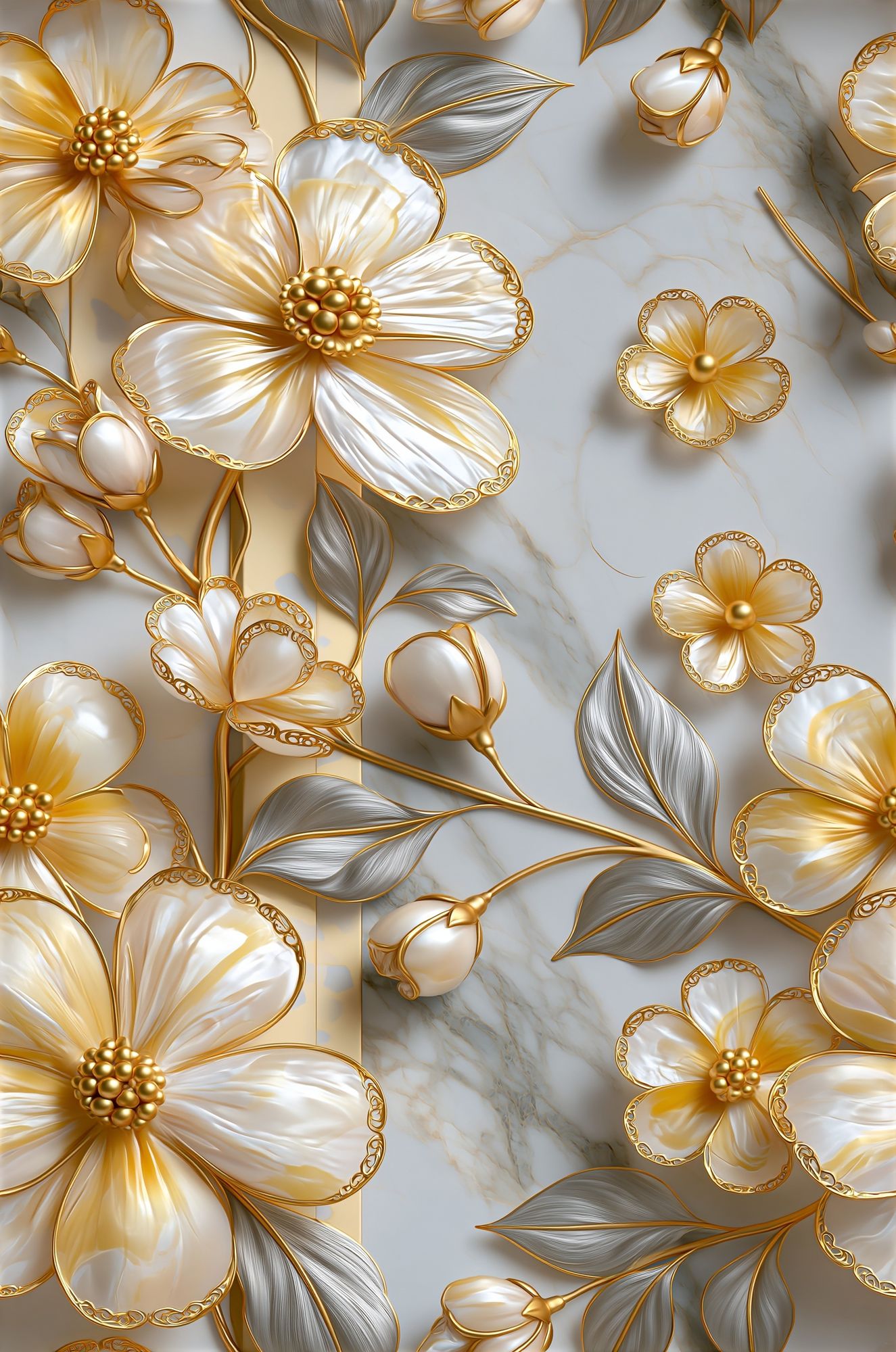 Golden Floral Relief Poster. poster — botanical art