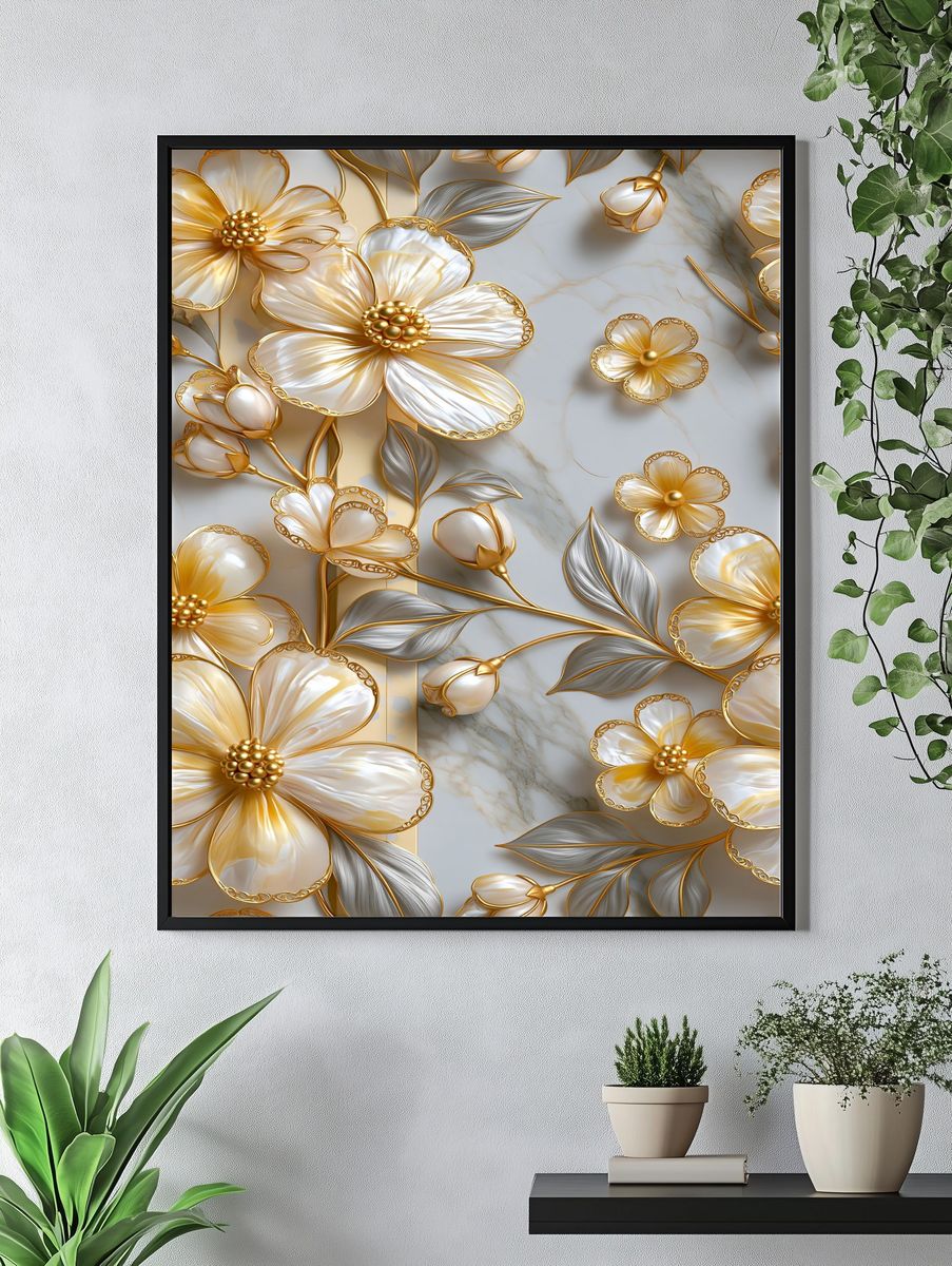 Golden Floral Relief Poster. — room view 4