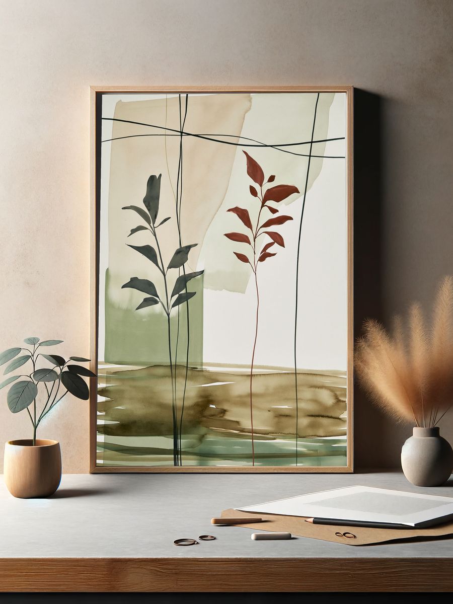 Botanical Abstract Watercolor Poster. — room view 2