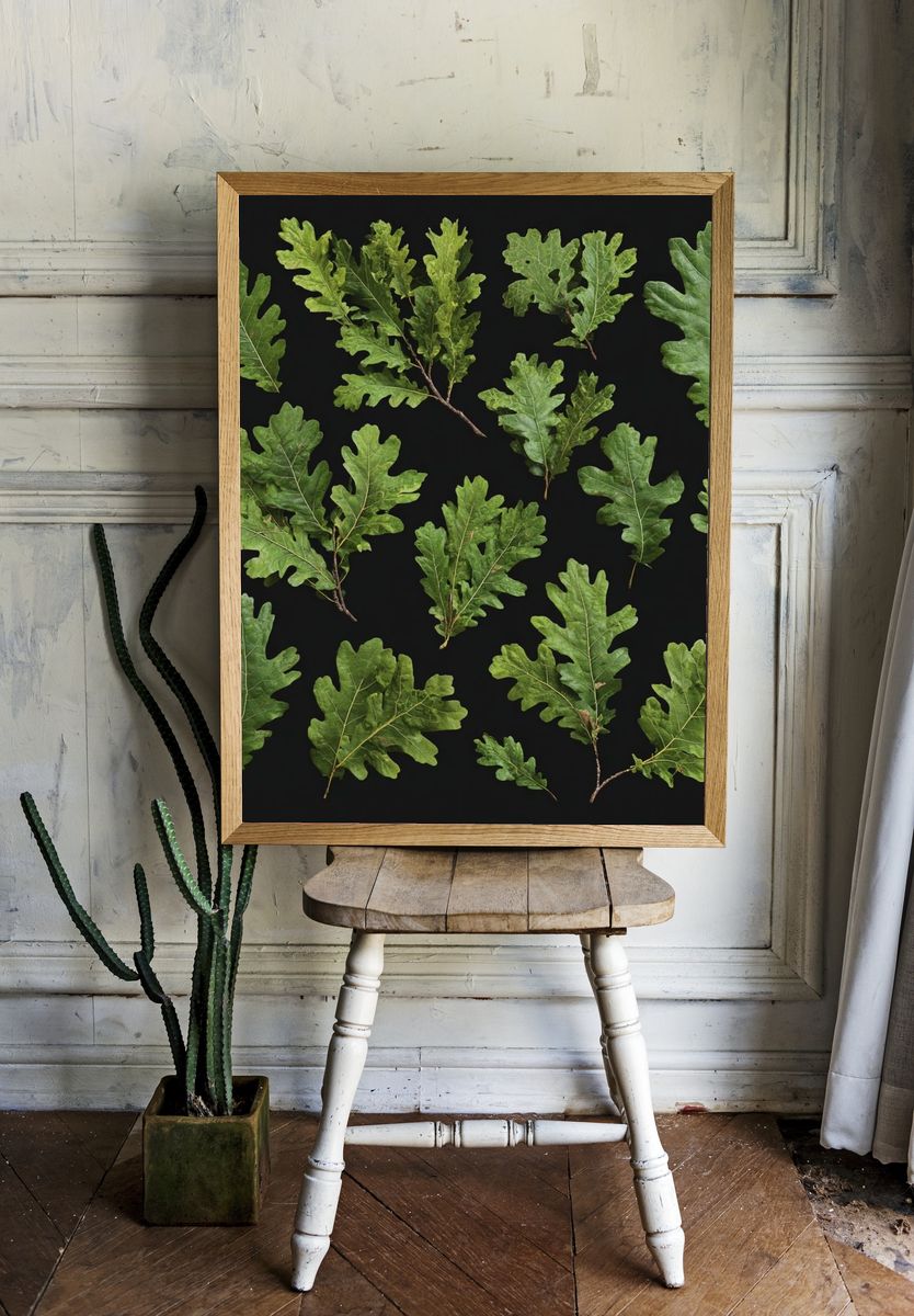 Oak Leaves Botanical Print. room preview