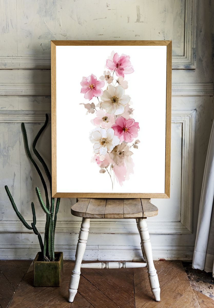 Blush Cherry Blossom Watercolor Poster. room preview