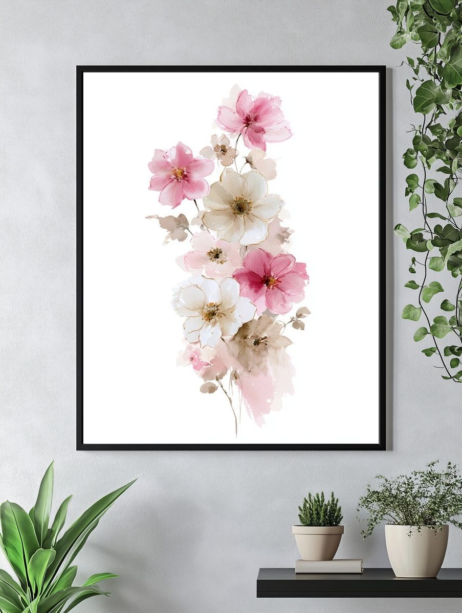Blush Cherry Blossom Watercolor Poster. — room view 4