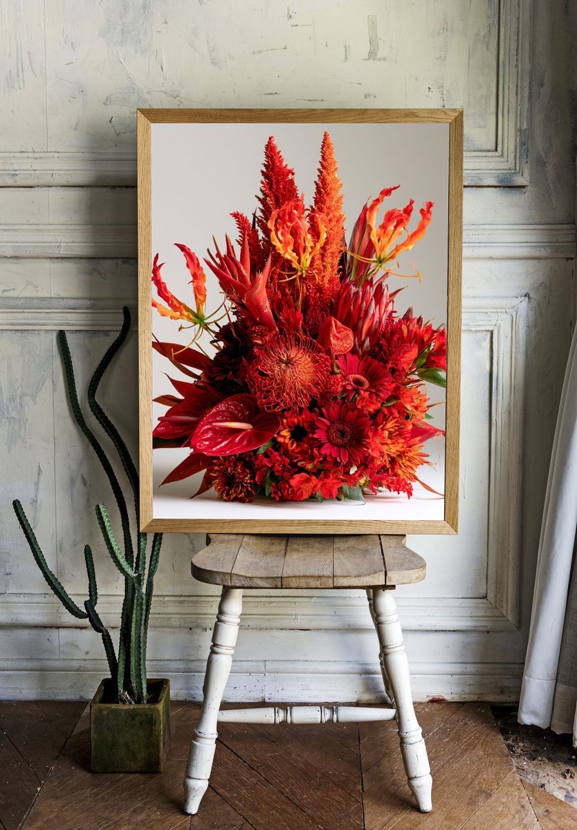 Crimson Floral Bouquet Photography Poster. room preview