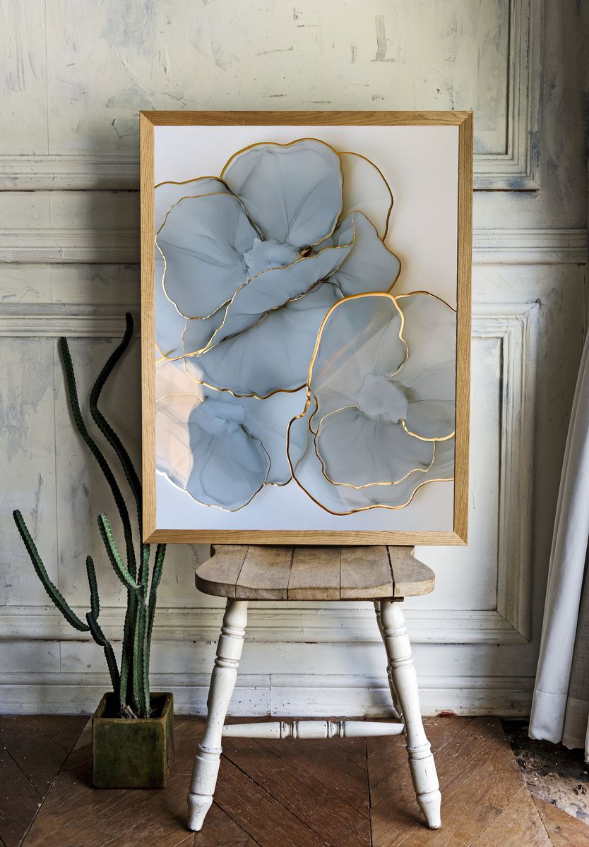Blue Floral Abstract Poster. — room view 1
