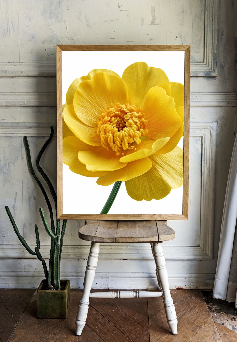 Yellow Buttercup Botanical Print. room preview