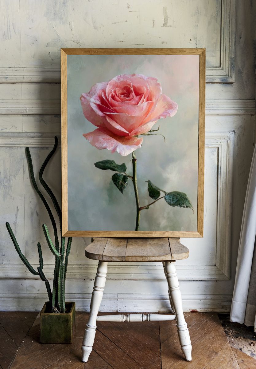 Pink Rose Watercolor Poster. — room view 1