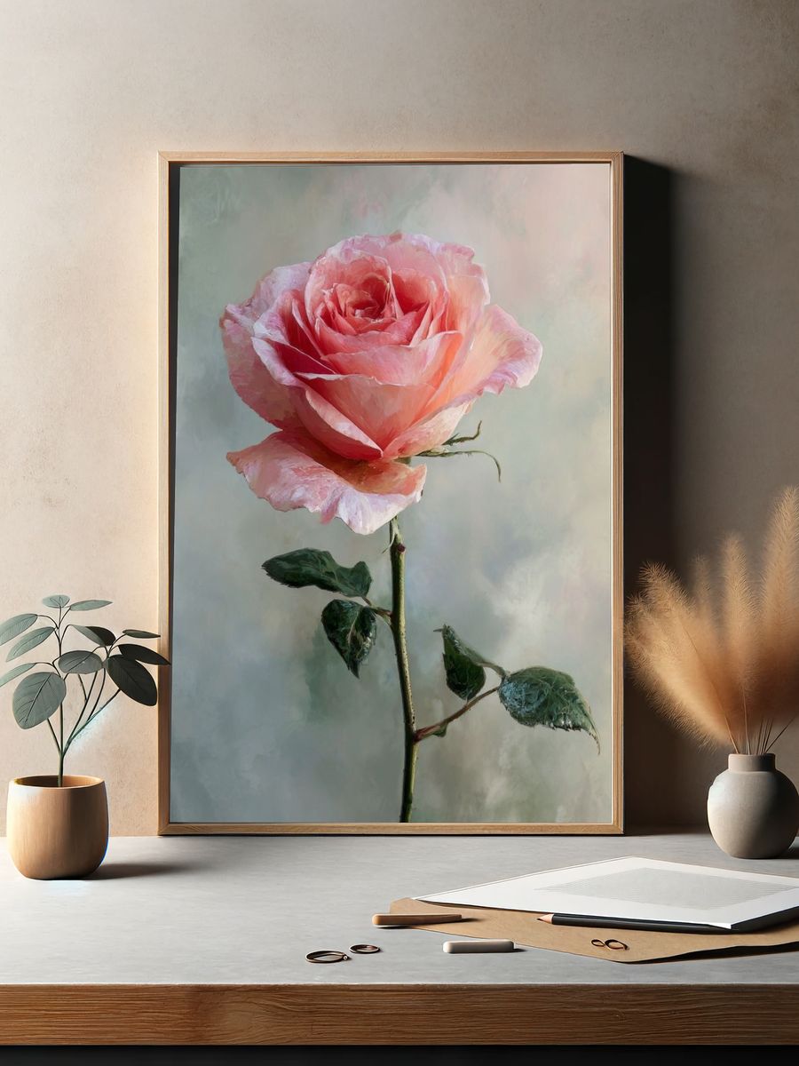 Pink Rose Watercolor Poster. — room view 2